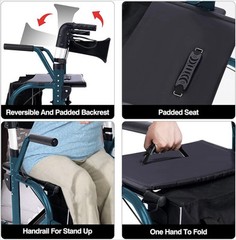 Winlove 2-in-1 Rollator Walker Transport Chair w/ Padded Seat for Seniors