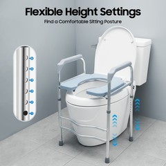 25.2-29.13in Raised Toilet Seat Riser w/ Arms For Elderly Handicap Bathroom USA