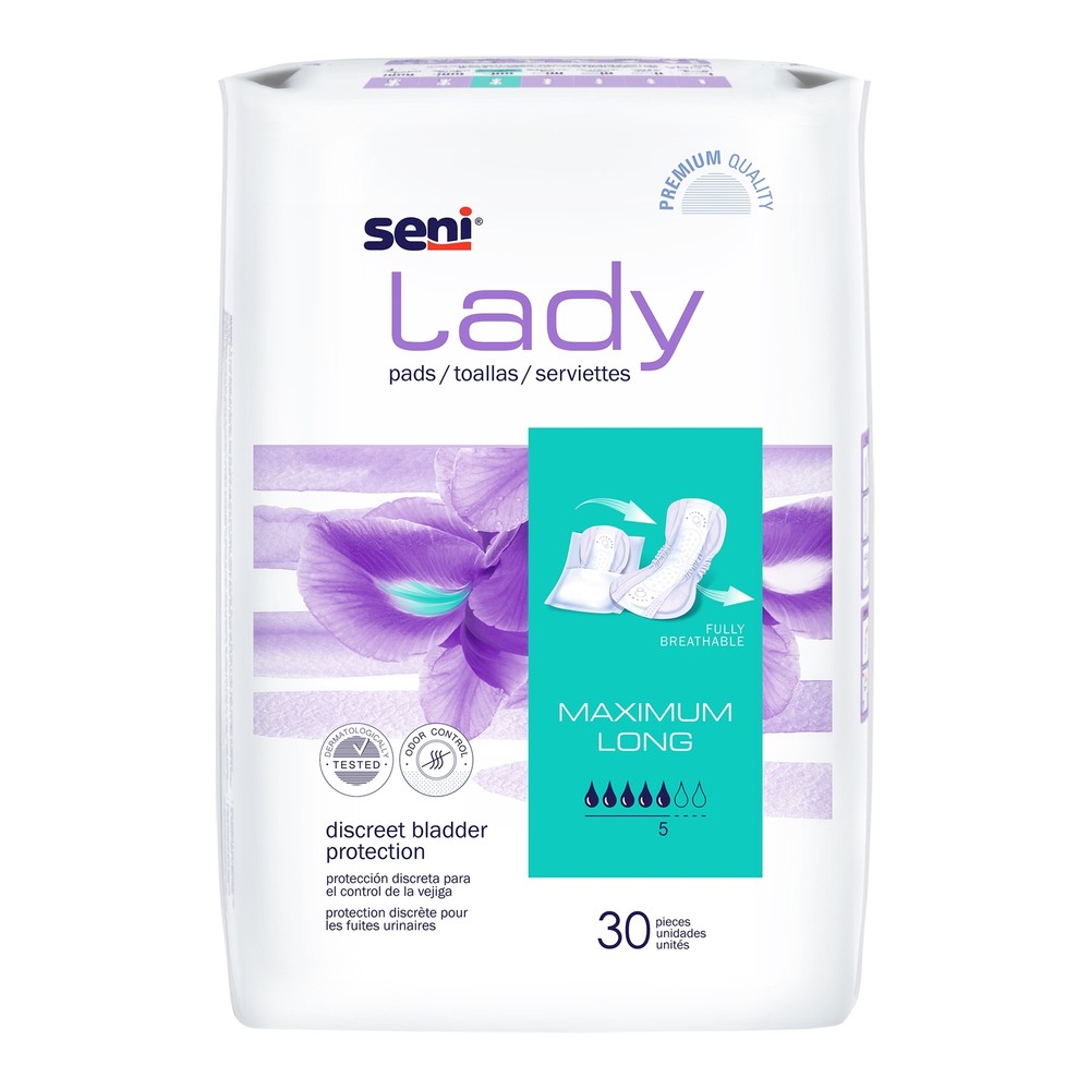 Seni Lady Maximum Female Incontinent Pad Long Length 11″ L S-5P30-PS1 30 Ct