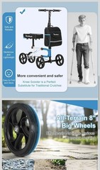 BlessReach Steerable Knee Scooter for Adults, Foldable w/ Dual Brake WB2111 Blue