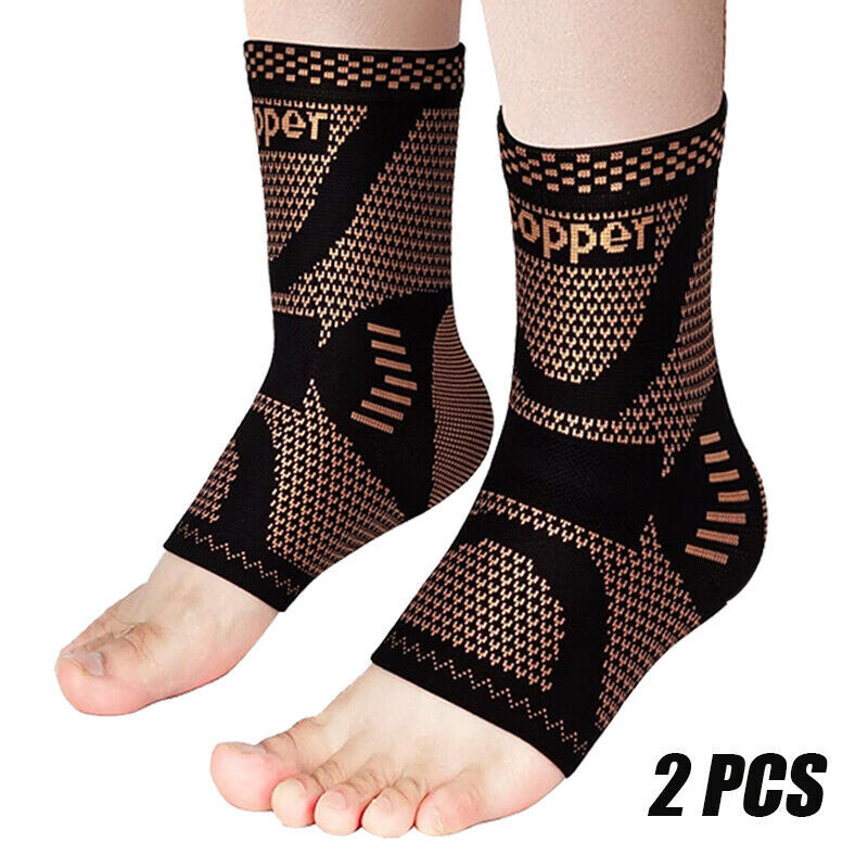 4x Copper Ion Ankle Support Brace Compression Sleeve Socks Foot Pain Relief S-XL