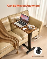 Uimoso Overbed Table Mobile Bed Side Desk with Electric Lifting & 4 Wheels Wood