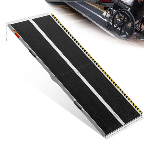 7FT Folding Wheelchair Ramp Aluminum Non-Slip 600lb Portable Threshold