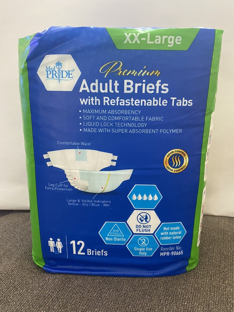Med Pride Premium Adult Briefs With Refastenable Tabs XX- Large 12 Briefs New