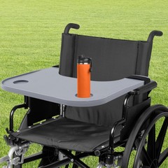 Wheelchair Table Board, Wheelchair Table Tray w/ Cup Holder Grey ABS 58*53cm