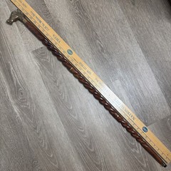 Brass Horse Head Handle Walking Stick Spiral Wood Cane Vintage