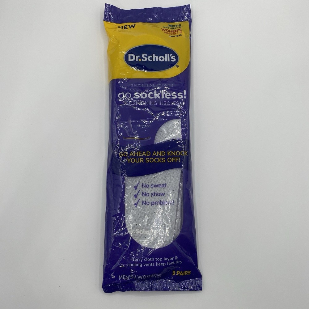 Dr Scholl’s Go Sockless! Cushioning Insoles for Women Men Unisex, 3 Pairs, BNIP