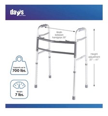 Days Foldable Adjustable Height Walking Frame 31-41 in 700 lb Silver/Gray