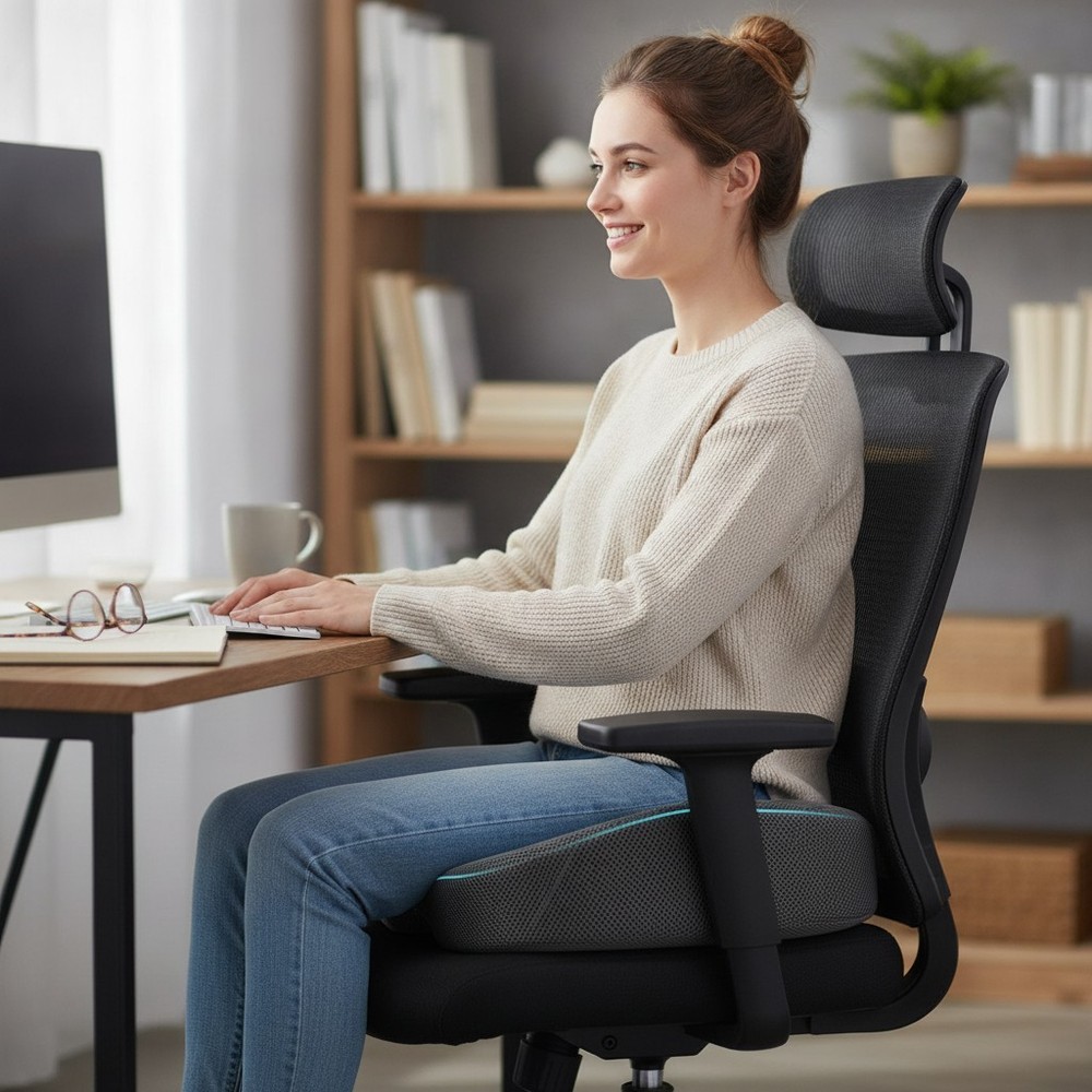 Memory Foam Seat Cushion – Ergonomic Pain Relief Pillow for Office and Travel