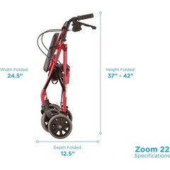 NOVA Zoom 22″ Seat Hght Foldable Rolling Walker Rollator 8″ Wheels