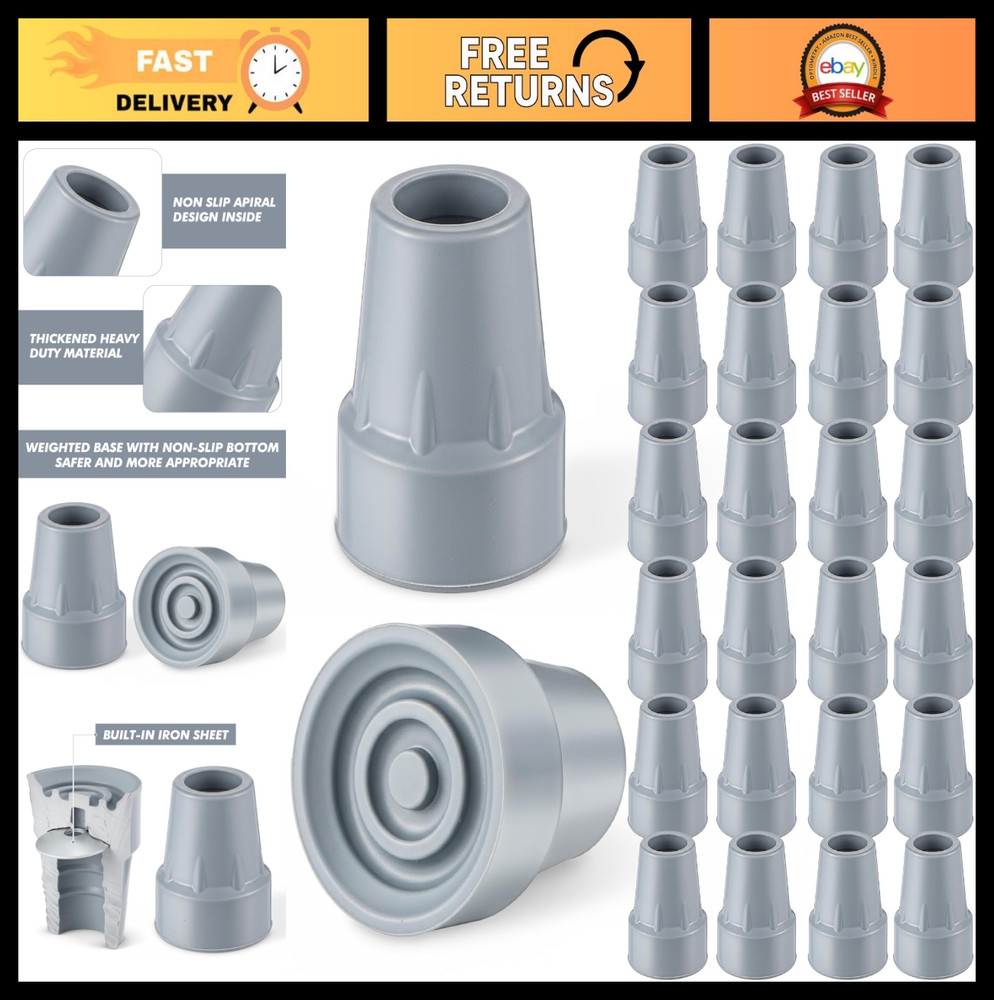 24 Pcs Heavy Duty Non-Slip Rubber Crutch Tips 7/8″ Feet Caps for Canes & Walkers