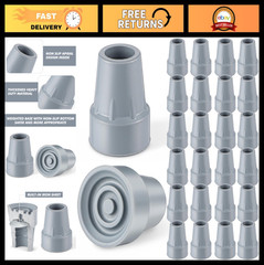 24 Pcs Heavy Duty Non-Slip Rubber Crutch Tips 7/8″ Feet Caps for Canes & Walkers