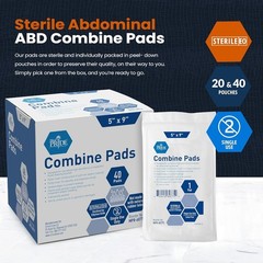 Combine ABD Pads 5 x 9 Inch, 40 Count Sterile Abdominal Pads, High Absorbency…