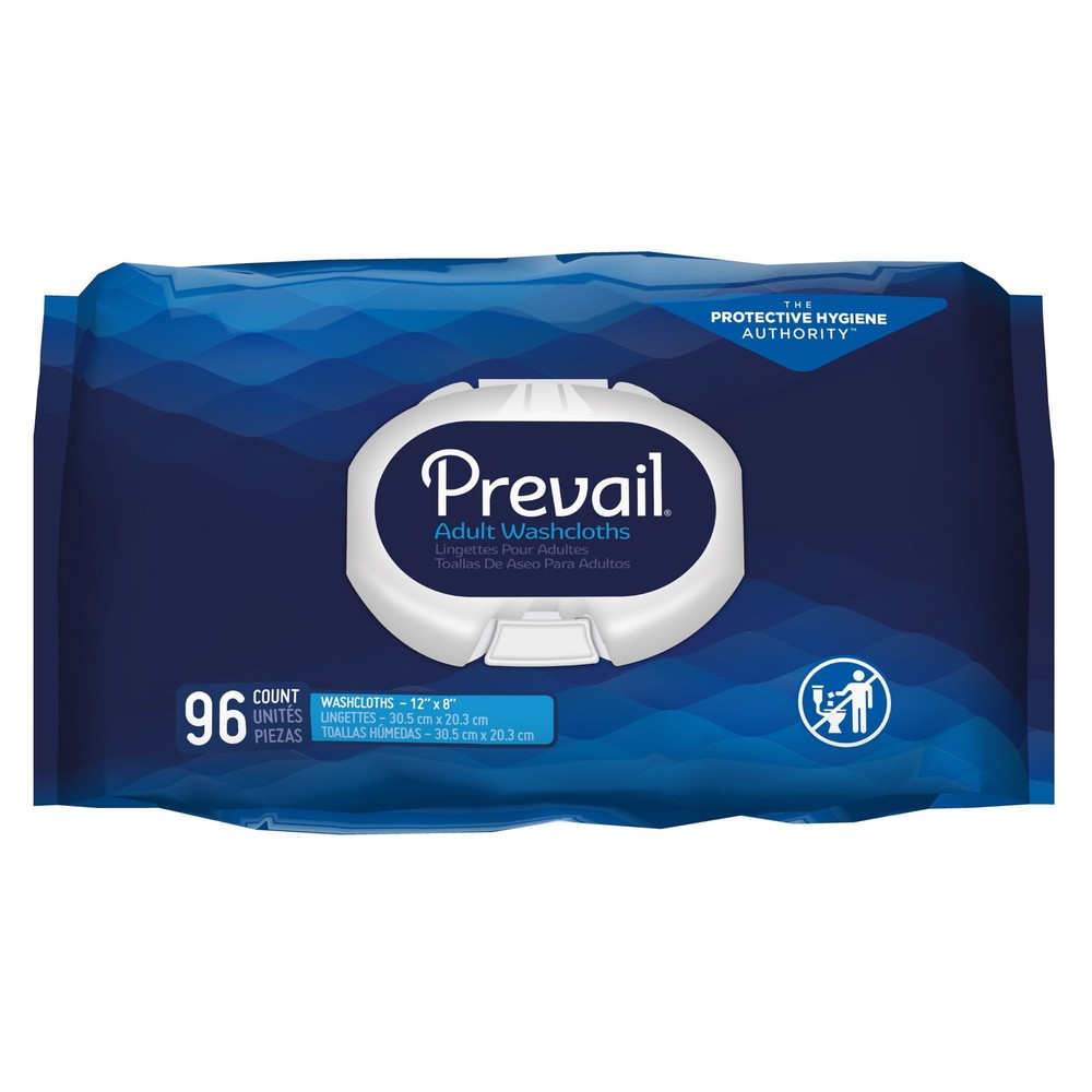 Prevail Adult Disposable Washcloths, Scented, 12 x 8 Inch, Case of 6 Packs