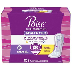 Poise Fresh Protection Advanced Ultimate Long Pads, Extra Absorbency, 108 Ct