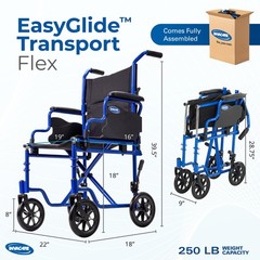 Invacare Transport Wheelchair w/19″ Seat, Removable Arms, Steel Frame – Blue