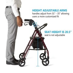 4 Wheel Rollator Rolling Walker with Padded Seat Storage Basket Hand Brake 350lb