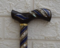 Handcrafted Egyptian Stick, Lapis & Mother of Pearl Inlay Wood Walking Cane 36″