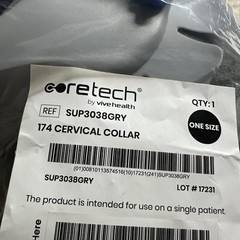 Coretech by Vive Health 174 Cervical Collar SUP3038GRY One Size New Sealed Gray