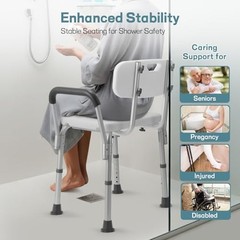 Shower Chair for Elderly and Disabled with Padded Medium Off White/Dark Gray