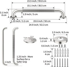 Satin Brushed Nickel Shower Grab Bars 24 Inch w/Anti-Slip knurled Grip