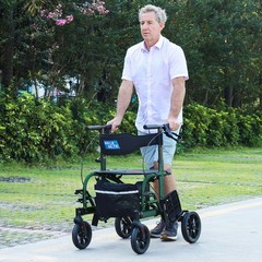 WALKMATE Rollator Walker Transport Chair Adjustable Folding 10” Wheelchair Green