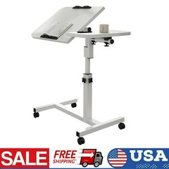Overbed Bedside Table with Wheels Adjustable Height Home Use Bed Laptop Table US