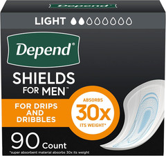 Depend Shields Incontinence Pads for Men, Light Absorbency, 90 Count (Packaging