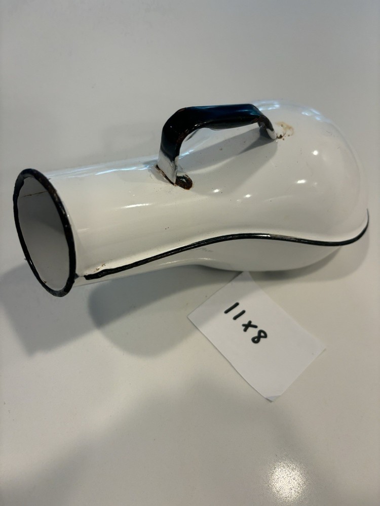 Vintage White Black Porcelain Coated Urinal Bed Pan Unmarked Enamelware Enamel