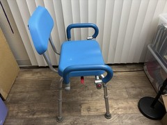 Blue Adjustable Transfer Bench with Backrest, Armrests, Plastic Aluminum