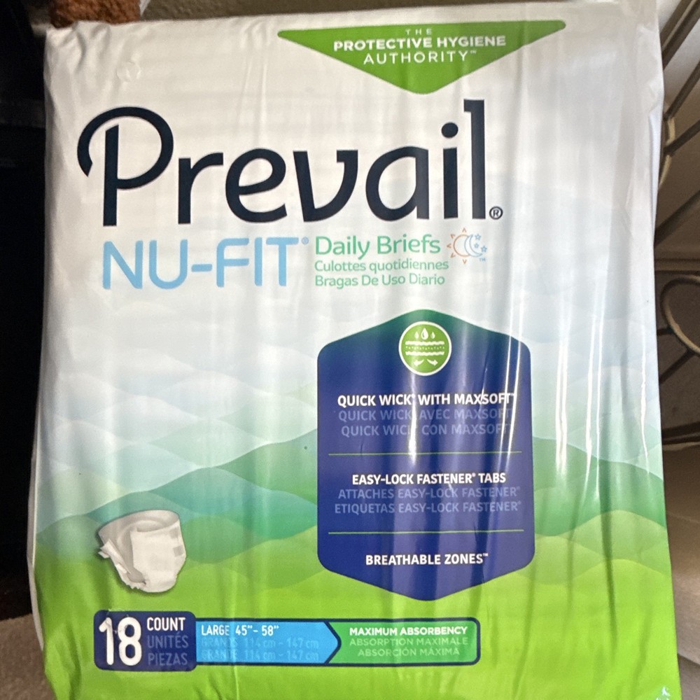 Prevail Nu-Fit Briefs L 45-58in Maximum Absorbency Breathable Disposable 18