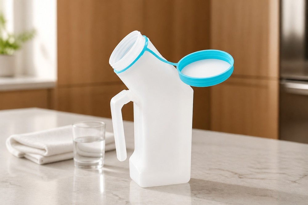 Deluxe Male Urinalwith Glow-in-Dark Lid And Rim. 33 Ounce Capacity.