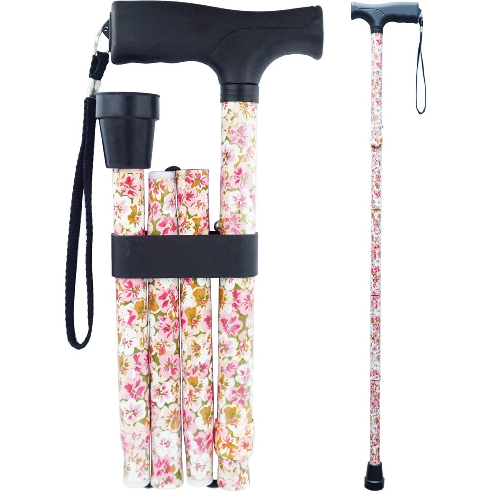 Printed Folding Walking Cane for Women Adjustable up to 250 Pounds Floral