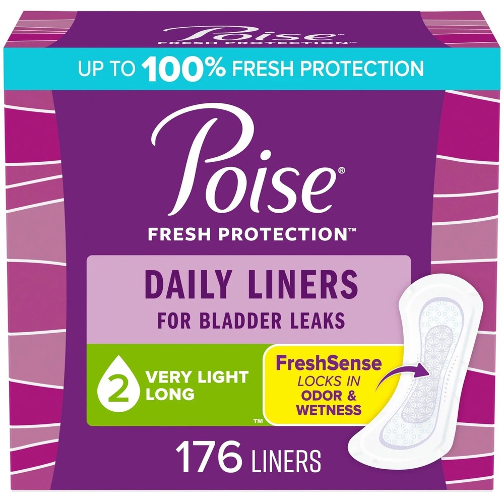 Poise Daily Liners Long Length 2 Drop Absorbency 176 Ct 4 x 44 Packaging Var…