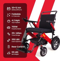 Blue Foldable Electric Wheelchair for Adult, 35Miles Travel Distance, 700W Motor