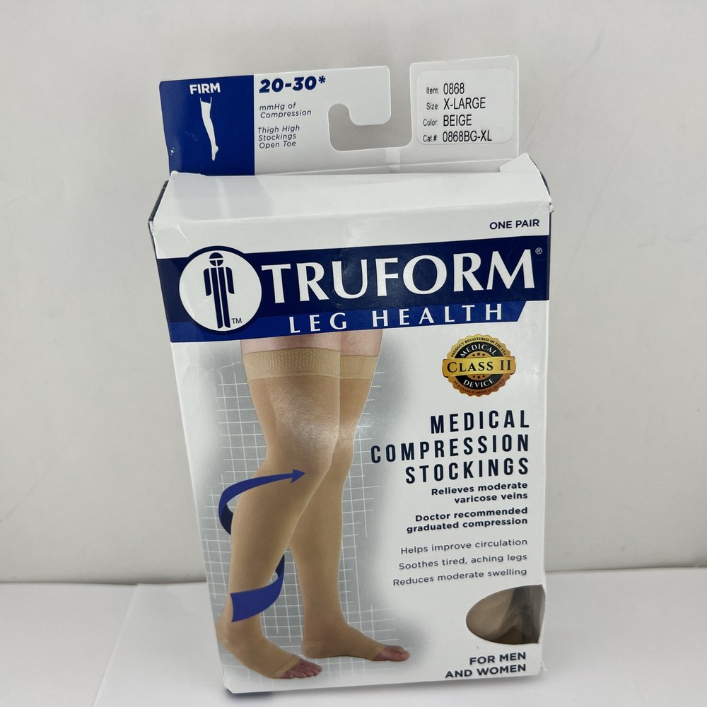 Truform Medical Compression Stockings 20-30mmHg Unisex, OPEN Toe, XL Beige 1pair