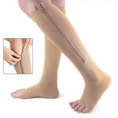 Zipper Compression Socks Men Women Open Toe Knee High 15-20mmHg Support Stocking