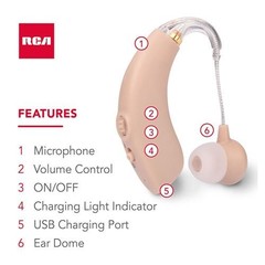 RCA 2-PK OTC Rechargeable Digital Behind-the-Ear Hearing Aids, Beige