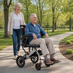 Transport Wheelchair for Seniors,Portable Lightweight Folding Chair w/ 16″ Seat