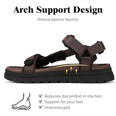 Mens 3 Adjustable Hook-and-Loop Straps Sport Sandals | Comfortable 7.5 Brown