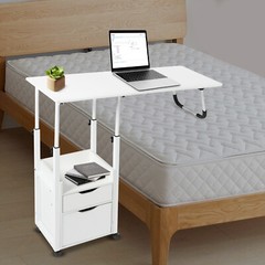 Movable Bedside Table Overbed Table w/ Wheels Adjustable Over Bed Desk 70-88cm