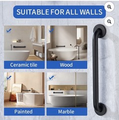 ADA Compliant Non-Slip Straight Shower Grab Bar Black Stainless Steel 20.87 in