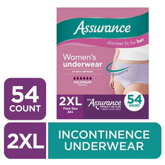 Assurance Women’s Incontinence & Postpartum Underwear, XXL , (54 Count) Free shp