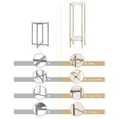 Alpome Gold Plant Stand – 2 Tier White Marble Top Side Table 29.5 Inch