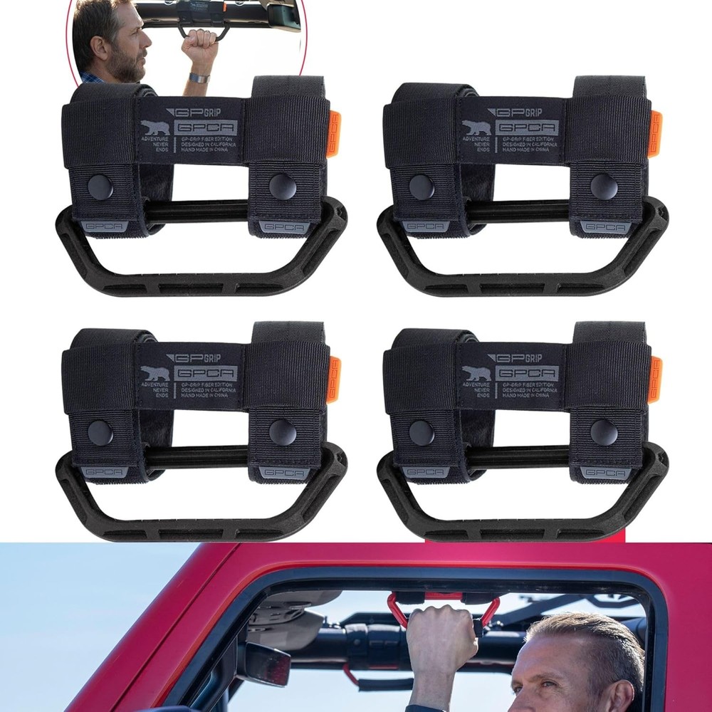 GPCA – Universal Grab Handles for Roll Bar 1–5.5 inches, 4 Pack, Jet Black