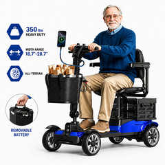 4-Wheel Mobility Scooter for Adults Seniors 15 Mile 350lbs Electric Scooter Blue