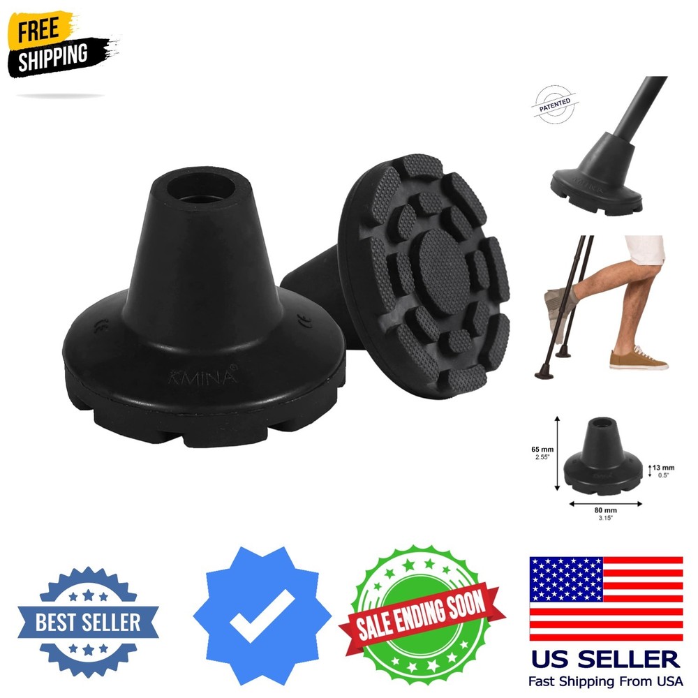 Crutch Tips 3/4 Inch x2 Units, All Terrain Non-Slip Cane Tips, Heavy Duty Rub…