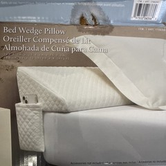 Bed Wedge Pillow White Quilted 59in Removable Cover 2 Side Pockets