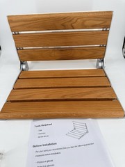 440lbs Folding Oak Shower Seat 16″ Wall Mounted Shower Bench Rust-proof Chair