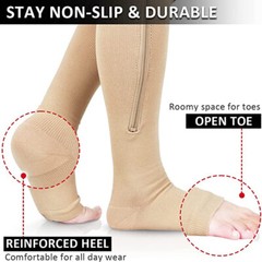 Zipper Open Toe Compression Socks 20-30mmHg Calf Leg Ankle Support Stocking